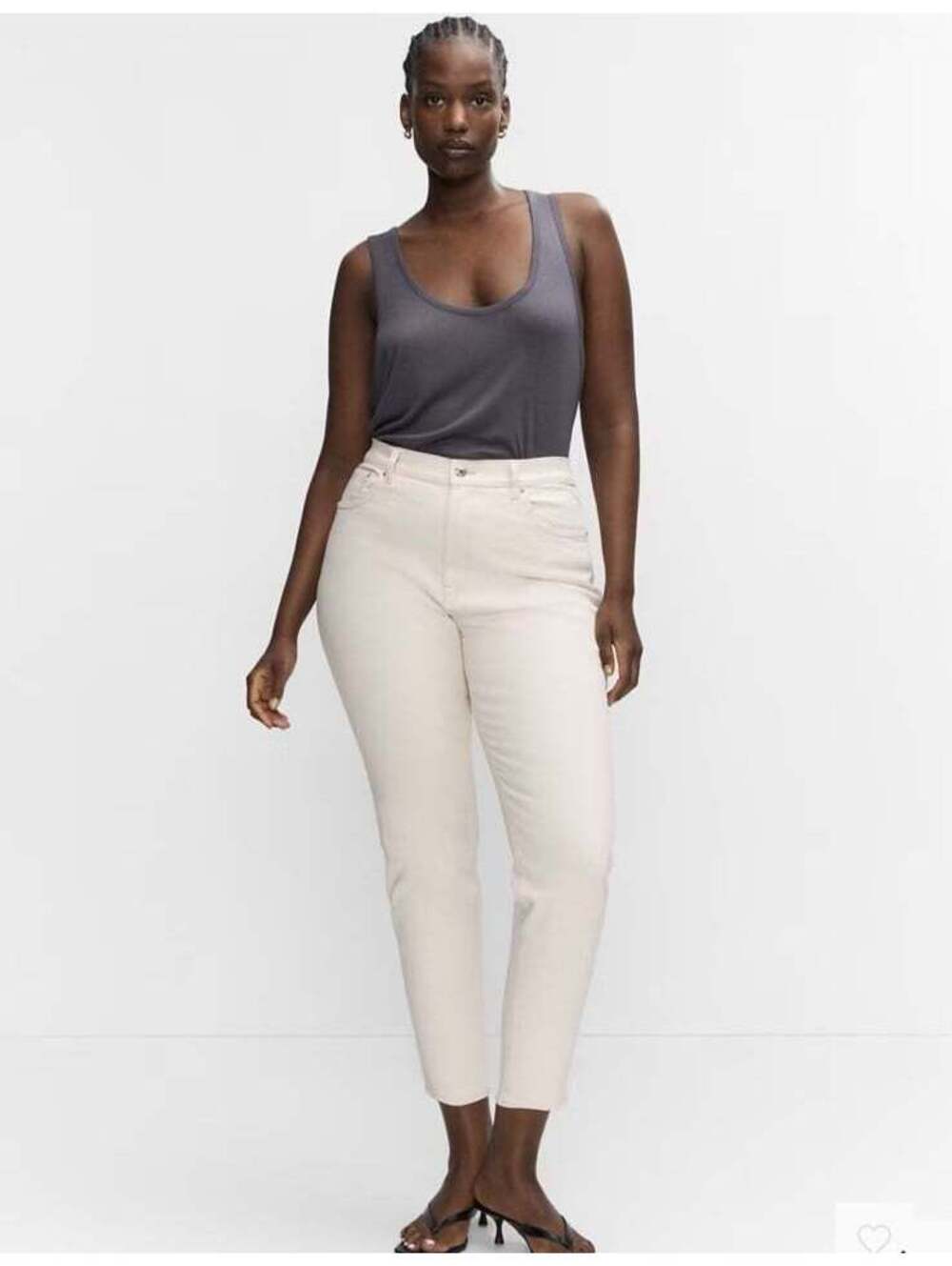 Women's Cream Cropped Straight Leg Jeans